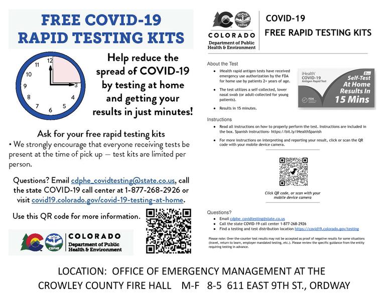 Free Covid Test Kits Crowley County